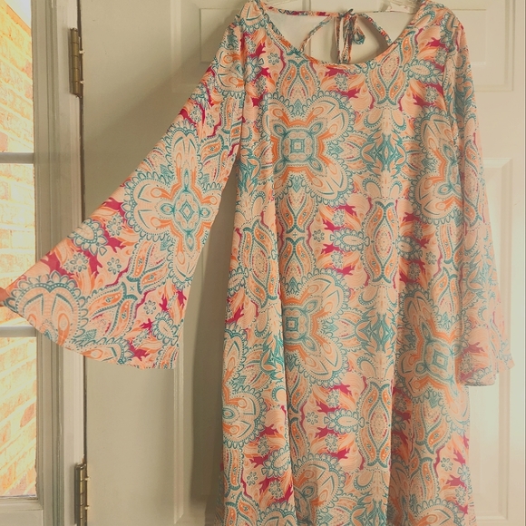 Peach Love California Flowy, lightweight dress with bell sleeves - Picture 1 of 7